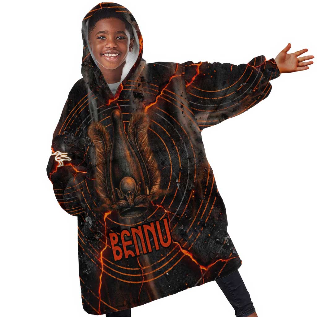 Bennu Kid Wearable Blanket Hoodie Ancient Egyptian Lava Crack Texture, Phoenix Firebird and Reborn from Chaos - African Pride