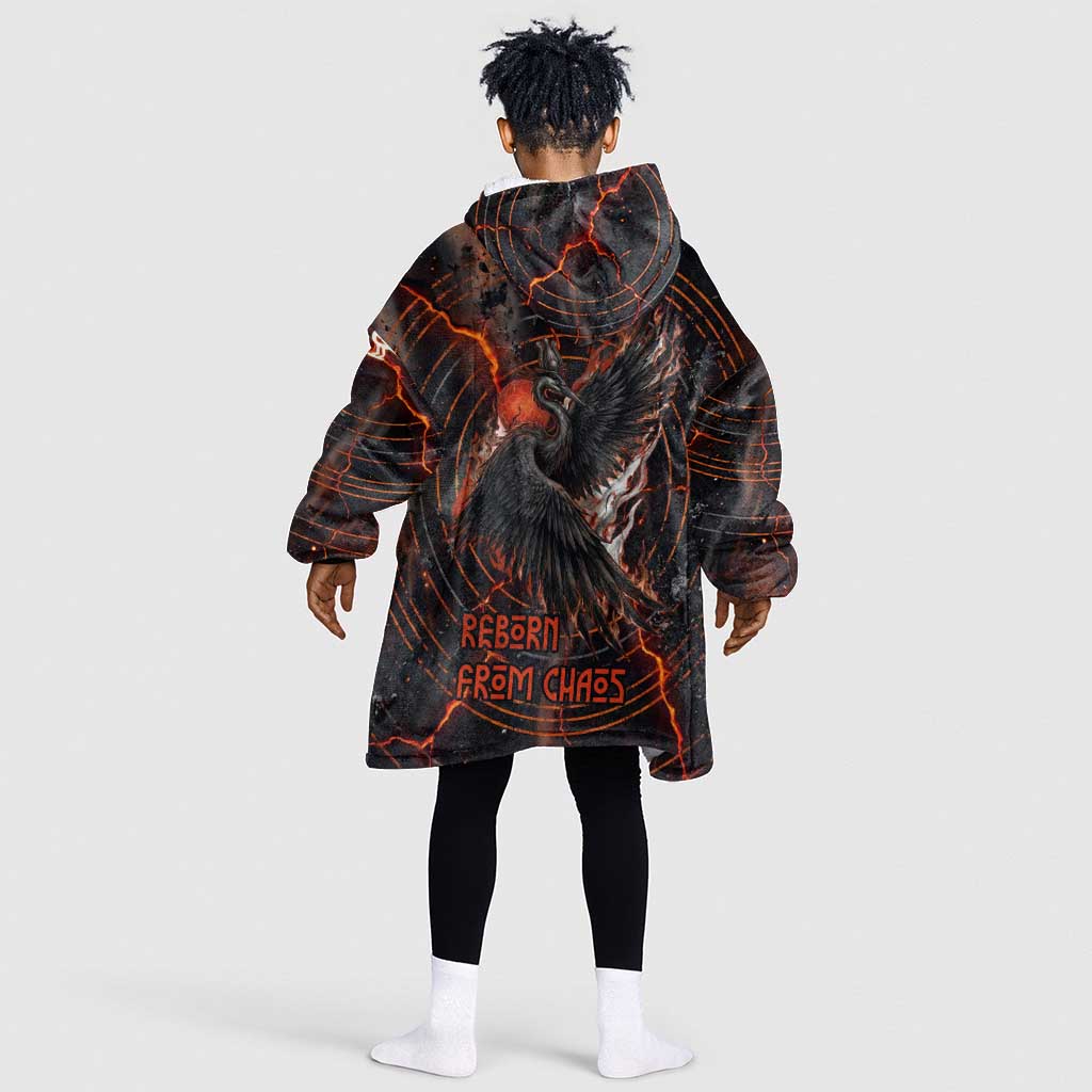 Bennu Kid Wearable Blanket Hoodie Ancient Egyptian Lava Crack Texture, Phoenix Firebird and Reborn from Chaos - African Pride