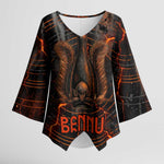 Bennu Kimono Sleeve Blouse Ancient Egyptian Lava Crack Texture, Phoenix Firebird and Reborn from Chaos - African Pride