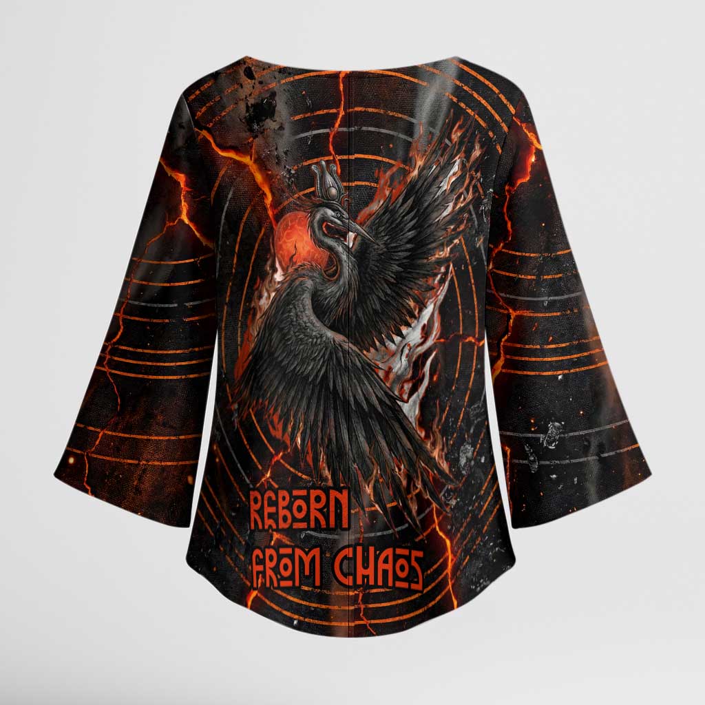 Bennu Kimono Sleeve Blouse Ancient Egyptian Lava Crack Texture, Phoenix Firebird and Reborn from Chaos - African Pride