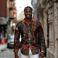 Bennu Long Sleeve Button Shirt Ancient Egyptian Lava Crack Texture, Phoenix Firebird and Reborn from Chaos - African Pride