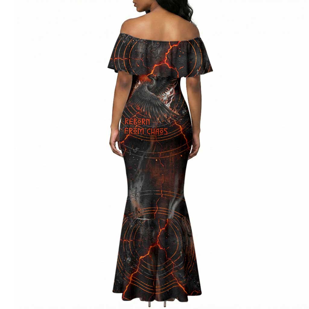 Bennu Mermaid Dress Ancient Egyptian Lava Crack Texture, Phoenix Firebird and Reborn from Chaos - African Pride
