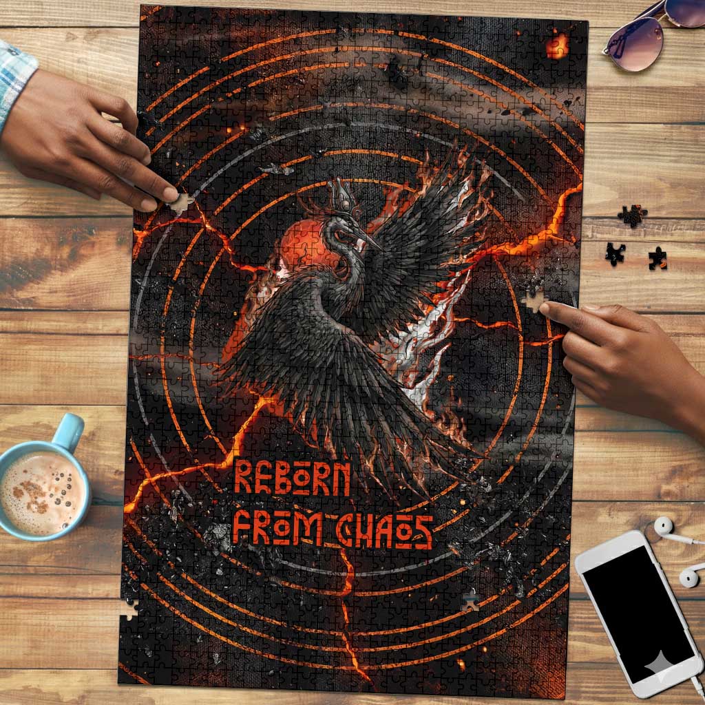 Bennu Puzzle Ancient Egyptian Lava Crack Texture, Phoenix Firebird and Reborn from Chaos - African Pride