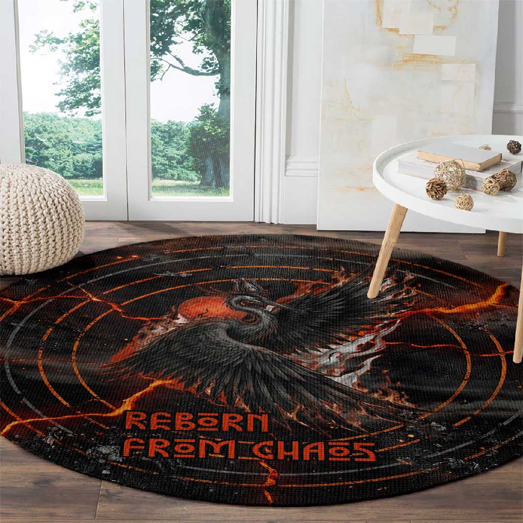 Bennu Round Carpet Ancient Egyptian Lava Crack Texture, Phoenix Firebird and Reborn from Chaos - African Pride