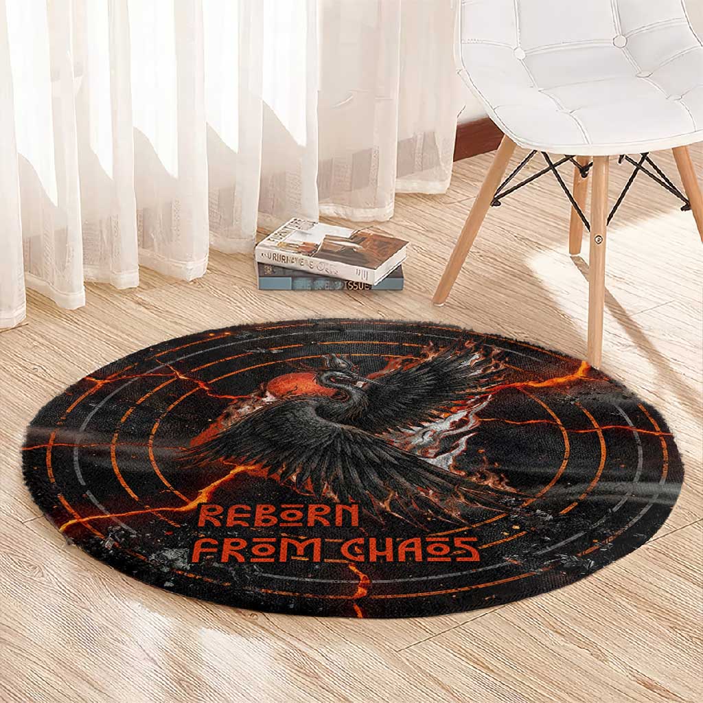 Bennu Round Carpet Ancient Egyptian Lava Crack Texture, Phoenix Firebird and Reborn from Chaos - African Pride
