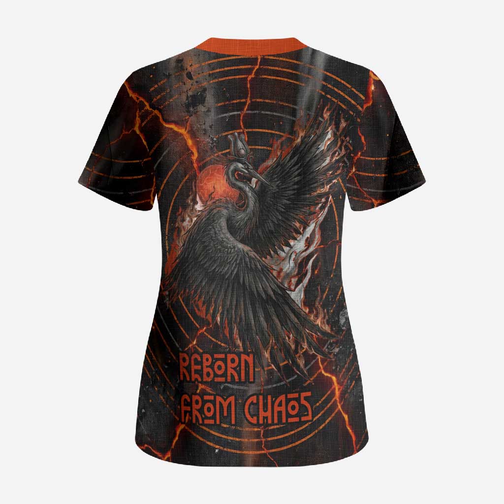 Bennu Scrub Top Ancient Egyptian Lava Crack Texture, Phoenix Firebird and Reborn from Chaos - African Pride