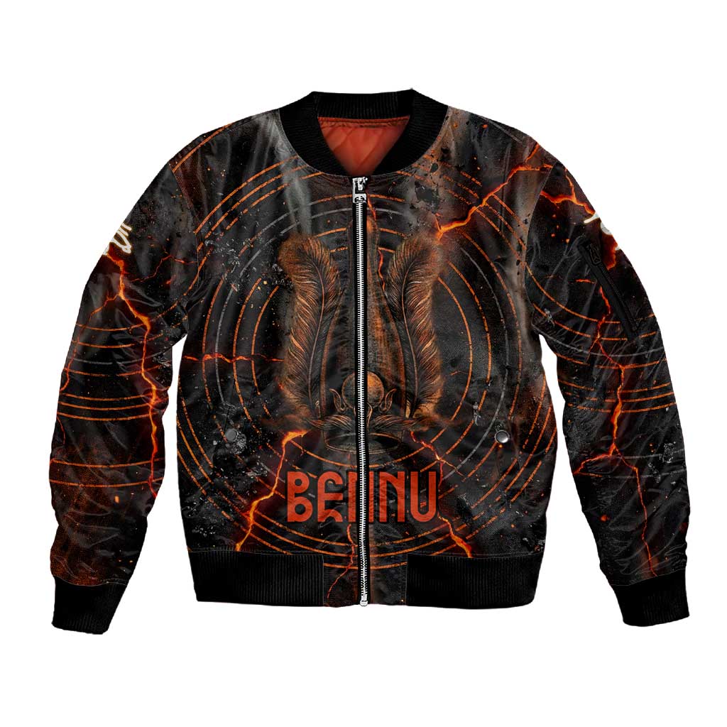 Bennu Sleeve Zip Bomber Jacket Ancient Egyptian Lava Crack Texture, Phoenix Firebird and Reborn from Chaos - African Pride