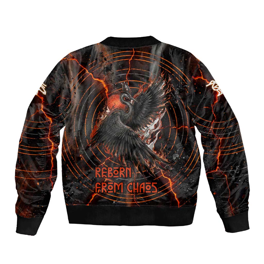 Bennu Sleeve Zip Bomber Jacket Ancient Egyptian Lava Crack Texture, Phoenix Firebird and Reborn from Chaos - African Pride