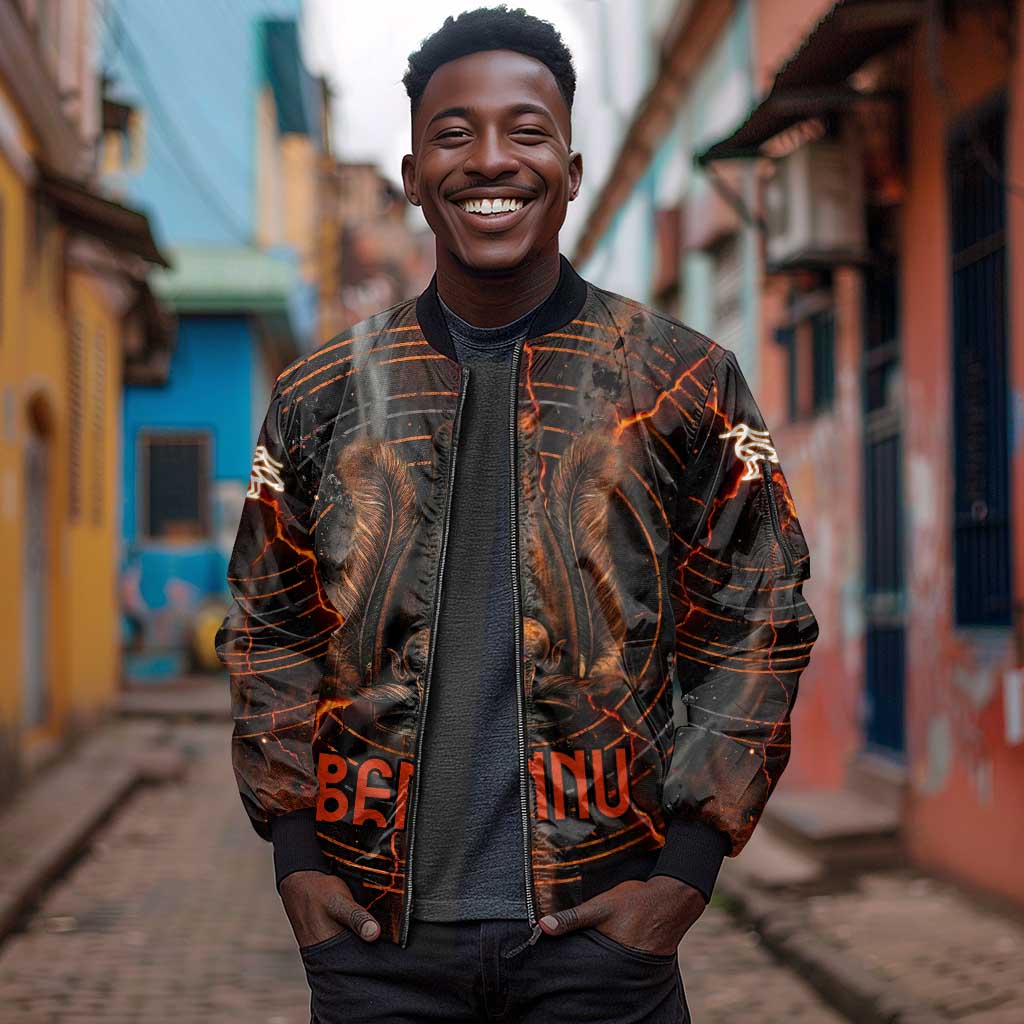 Bennu Sleeve Zip Bomber Jacket Ancient Egyptian Lava Crack Texture, Phoenix Firebird and Reborn from Chaos - African Pride