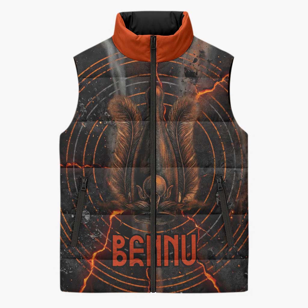Bennu Sleeveless Puffer Jacket Ancient Egyptian Lava Crack Texture, Phoenix Firebird and Reborn from Chaos - African Pride