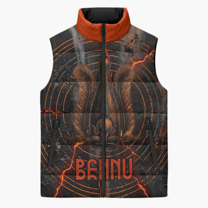 Bennu Sleeveless Puffer Jacket Ancient Egyptian Lava Crack Texture, Phoenix Firebird and Reborn from Chaos - African Pride