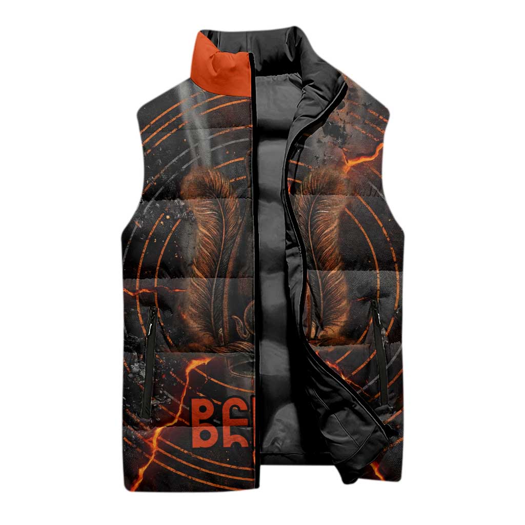 Bennu Sleeveless Puffer Jacket Ancient Egyptian Lava Crack Texture, Phoenix Firebird and Reborn from Chaos - African Pride