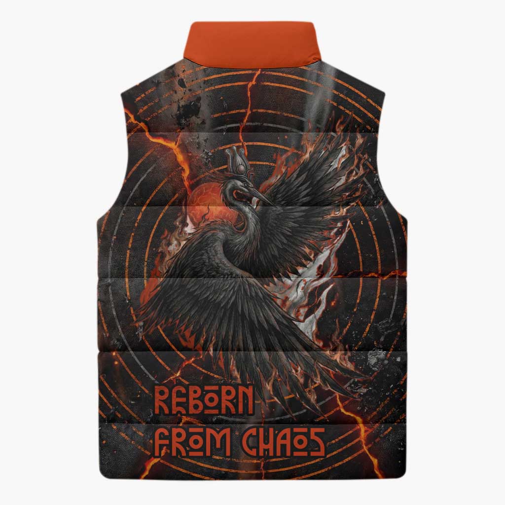 Bennu Sleeveless Puffer Jacket Ancient Egyptian Lava Crack Texture, Phoenix Firebird and Reborn from Chaos - African Pride
