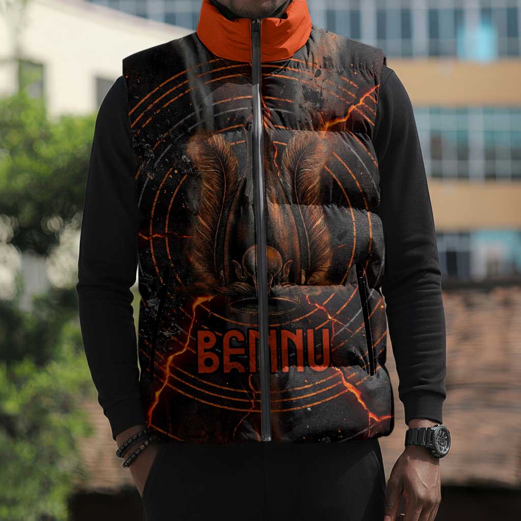 Bennu Sleeveless Puffer Jacket Ancient Egyptian Lava Crack Texture, Phoenix Firebird and Reborn from Chaos - African Pride