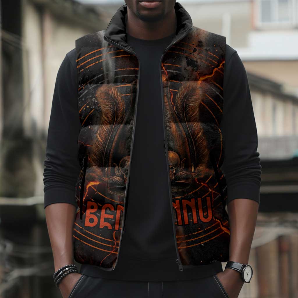 Bennu Sleeveless Puffer Jacket Ancient Egyptian Lava Crack Texture, Phoenix Firebird and Reborn from Chaos - African Pride