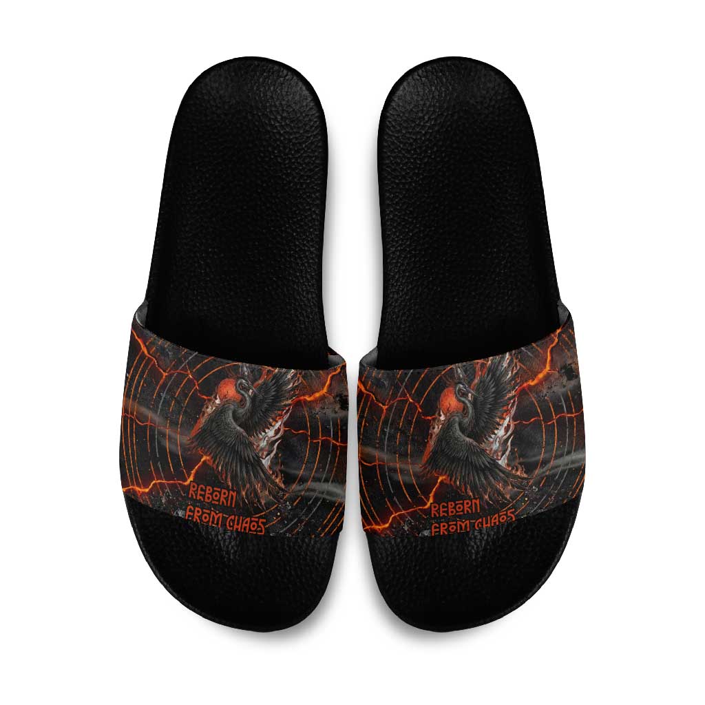 Bennu Slide Sandals Ancient Egyptian Lava Crack Texture, Phoenix Firebird and Reborn from Chaos - African Pride