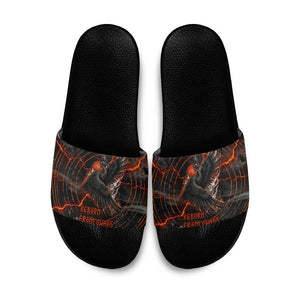 Bennu Slide Sandals Ancient Egyptian Lava Crack Texture, Phoenix Firebird and Reborn from Chaos - African Pride