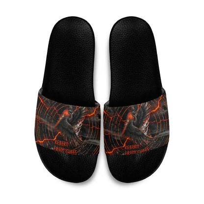 Bennu Slide Sandals Ancient Egyptian Lava Crack Texture, Phoenix Firebird and Reborn from Chaos - African Pride