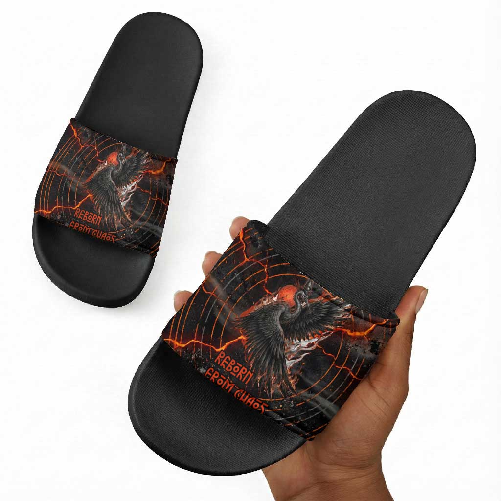 Bennu Slide Sandals Ancient Egyptian Lava Crack Texture, Phoenix Firebird and Reborn from Chaos - African Pride