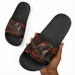 Bennu Slide Sandals Ancient Egyptian Lava Crack Texture, Phoenix Firebird and Reborn from Chaos - African Pride