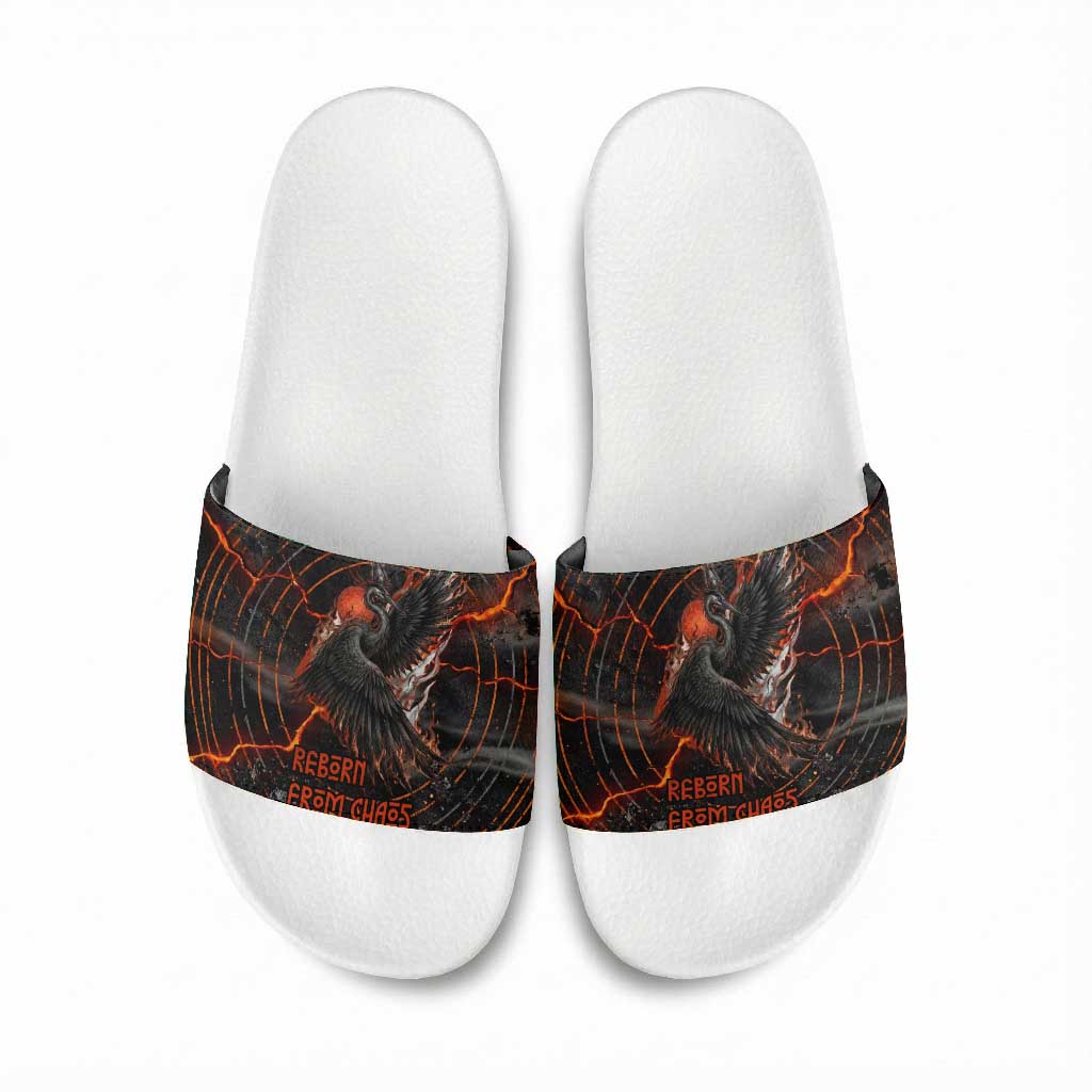 Bennu Slide Sandals Ancient Egyptian Lava Crack Texture, Phoenix Firebird and Reborn from Chaos - African Pride