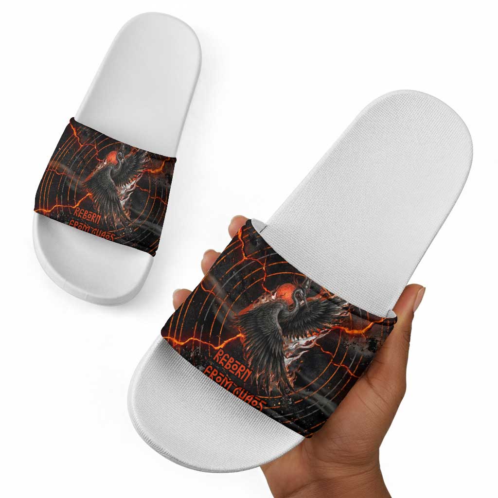 Bennu Slide Sandals Ancient Egyptian Lava Crack Texture, Phoenix Firebird and Reborn from Chaos - African Pride