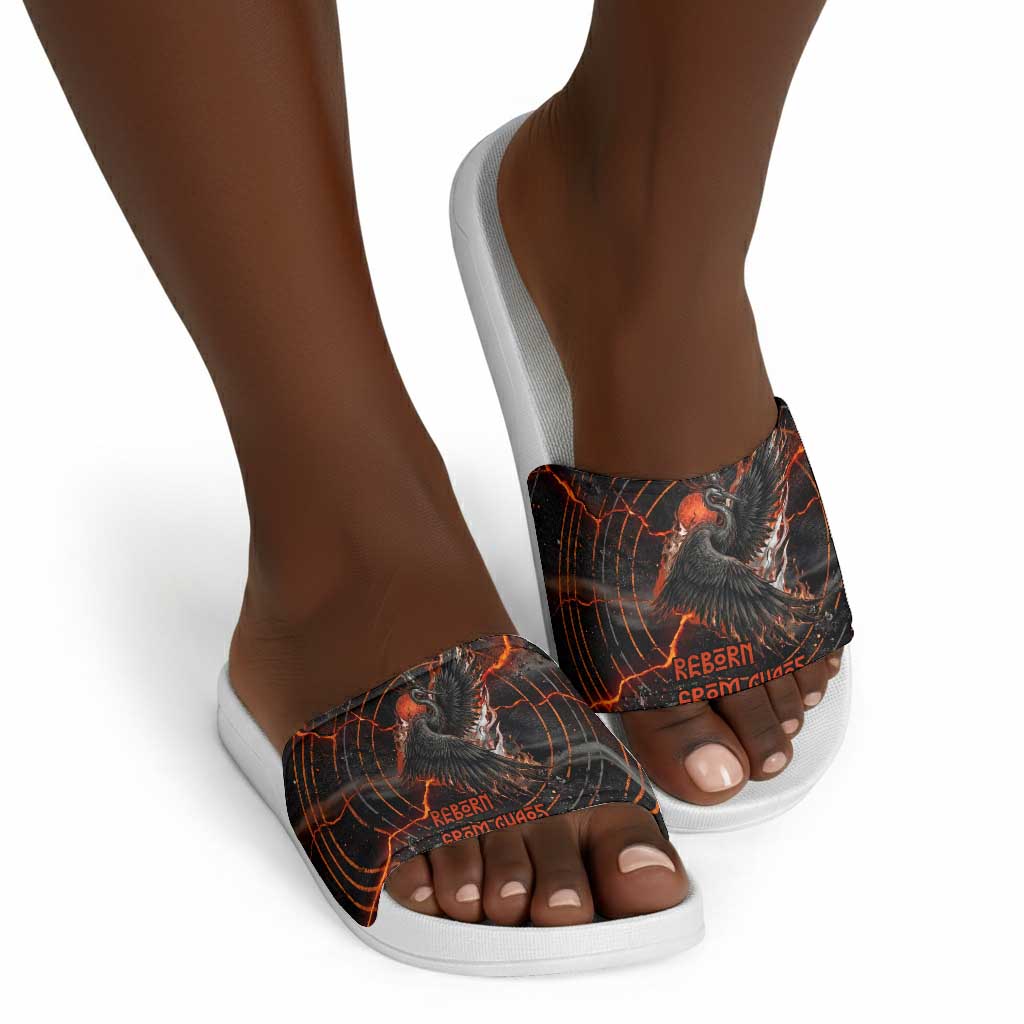 Bennu Slide Sandals Ancient Egyptian Lava Crack Texture, Phoenix Firebird and Reborn from Chaos - African Pride