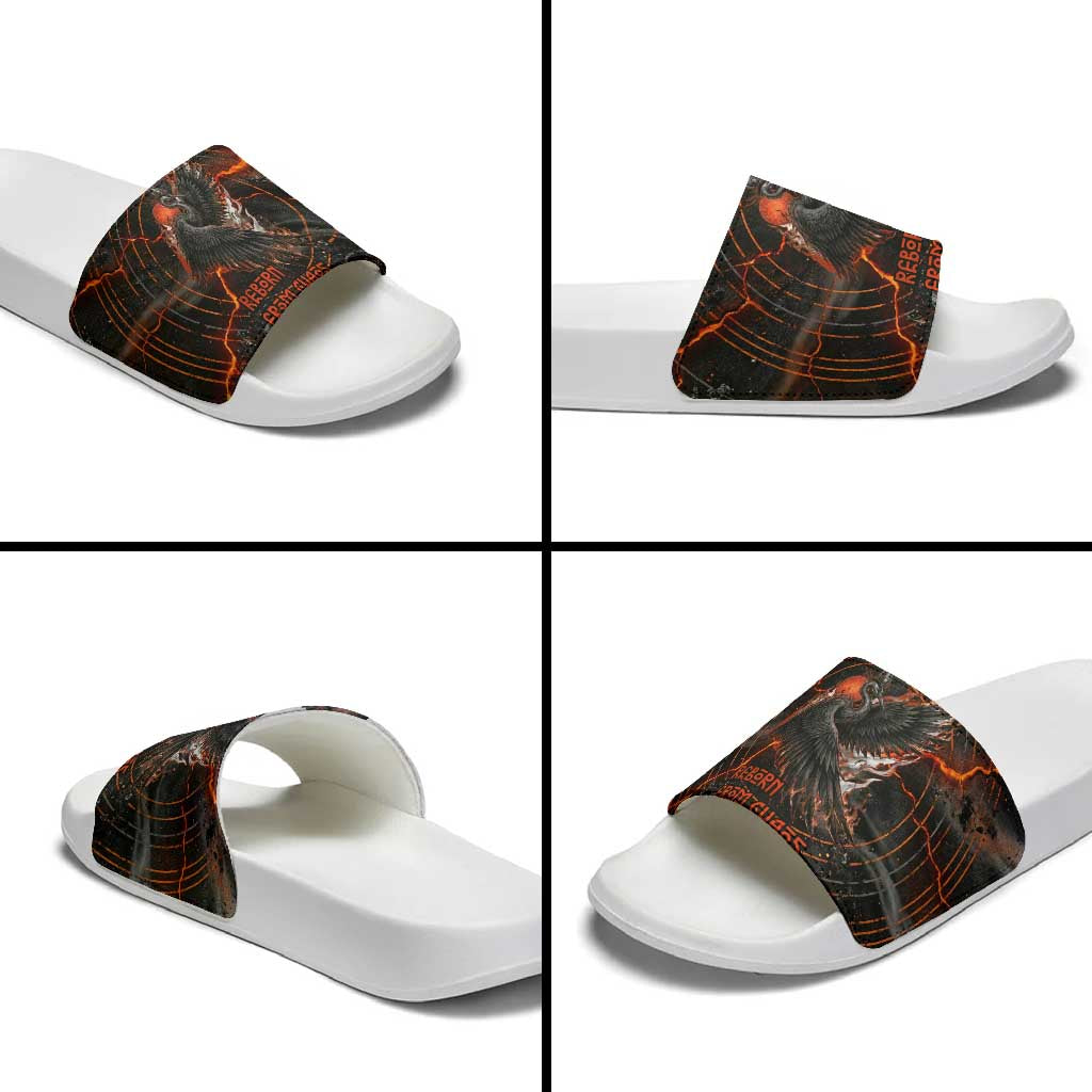 Bennu Slide Sandals Ancient Egyptian Lava Crack Texture, Phoenix Firebird and Reborn from Chaos - African Pride