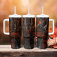 Bennu Tumbler With Handle Ancient Egyptian Lava Crack Texture, Phoenix Firebird and Reborn from Chaos - African Pride
