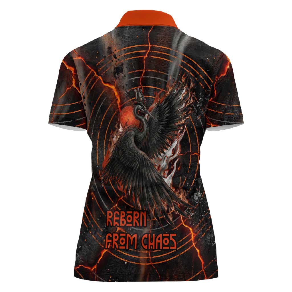 Bennu Women Polo Shirt Ancient Egyptian Lava Crack Texture, Phoenix Firebird and Reborn from Chaos - African Pride
