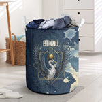 Bennu Ancient Egyptian Laundry Basket with Deep Blue Ink Wash, Winged Bennu Bird and Soul of Ra - African Pride