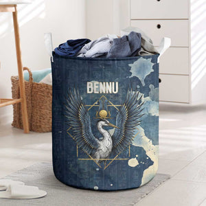 Bennu Ancient Egyptian Laundry Basket with Deep Blue Ink Wash, Winged Bennu Bird and Soul of Ra - African Pride