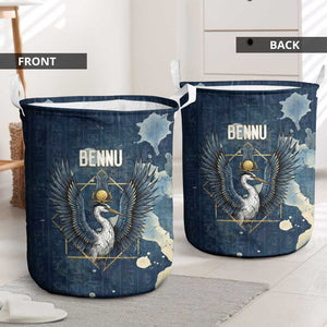 Bennu Ancient Egyptian Laundry Basket with Deep Blue Ink Wash, Winged Bennu Bird and Soul of Ra - African Pride