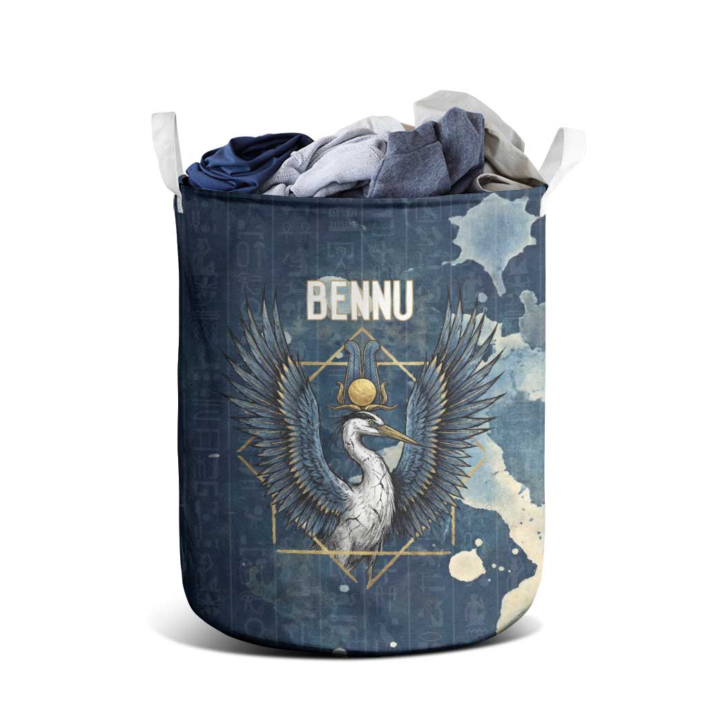 Bennu Ancient Egyptian Laundry Basket with Deep Blue Ink Wash, Winged Bennu Bird and Soul of Ra - African Pride