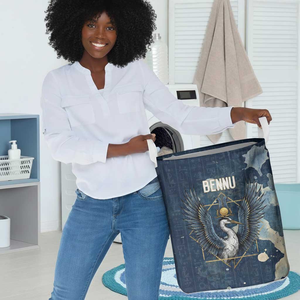 Bennu Ancient Egyptian Laundry Basket with Deep Blue Ink Wash, Winged Bennu Bird and Soul of Ra - African Pride
