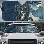 Bennu Ancient Egyptian Auto Sun Shade with Deep Blue Ink Wash, Winged Bennu Bird and Soul of Ra - African Pride