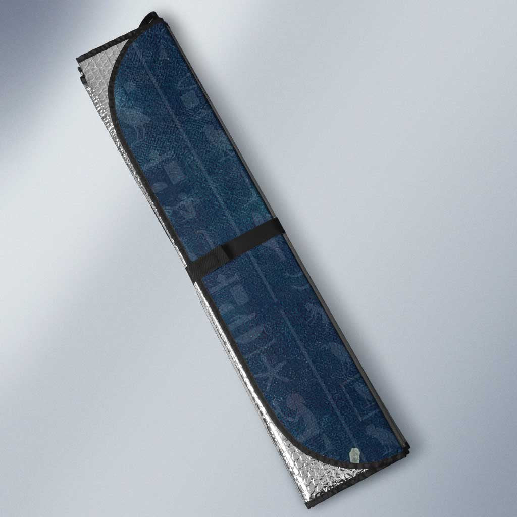 Bennu Ancient Egyptian Auto Sun Shade with Deep Blue Ink Wash, Winged Bennu Bird and Soul of Ra - African Pride