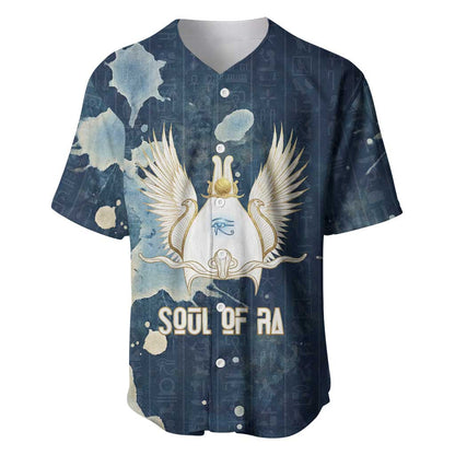 Bennu Ancient Egyptian Baseball Jersey with Deep Blue Ink Wash, Winged Bennu Bird and Soul of Ra - African Pride
