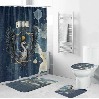 Bennu Ancient Egyptian Bathroom Set with Deep Blue Ink Wash, Winged Bennu Bird and Soul of Ra - African Pride