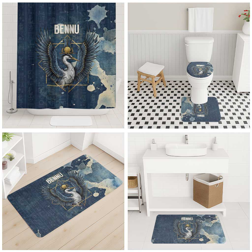 Bennu Ancient Egyptian Bathroom Set with Deep Blue Ink Wash, Winged Bennu Bird and Soul of Ra - African Pride