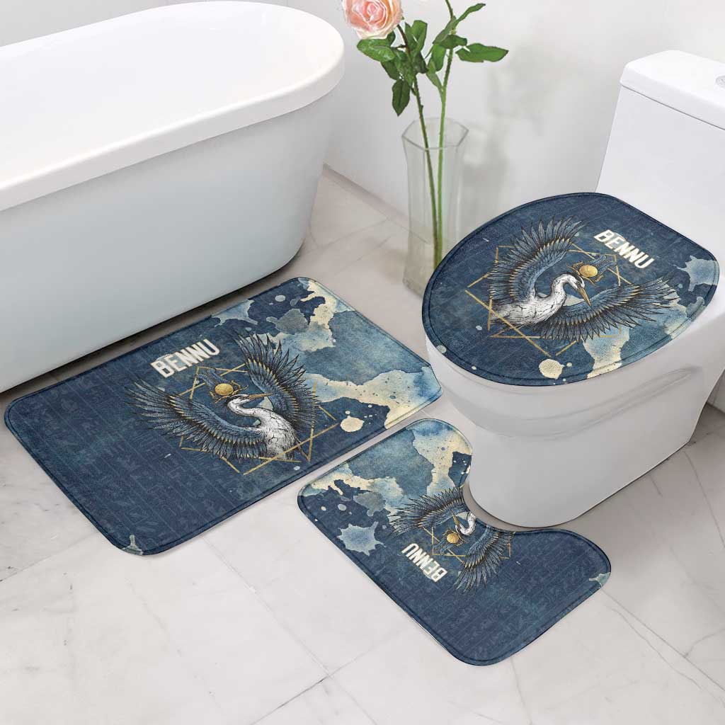Bennu Ancient Egyptian Bathroom Set with Deep Blue Ink Wash, Winged Bennu Bird and Soul of Ra - African Pride