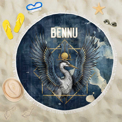 Bennu Ancient Egyptian Beach Blanket with Deep Blue Ink Wash, Winged Bennu Bird and Soul of Ra - African Pride