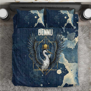 Bennu Ancient Egyptian Bedding Set with Deep Blue Ink Wash, Winged Bennu Bird and Soul of Ra - African Pride