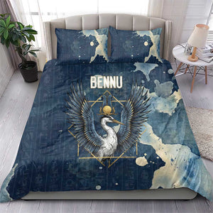 Bennu Ancient Egyptian Bedding Set with Deep Blue Ink Wash, Winged Bennu Bird and Soul of Ra - African Pride