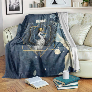 Bennu Ancient Egyptian Blanket with Deep Blue Ink Wash, Winged Bennu Bird and Soul of Ra - African Pride