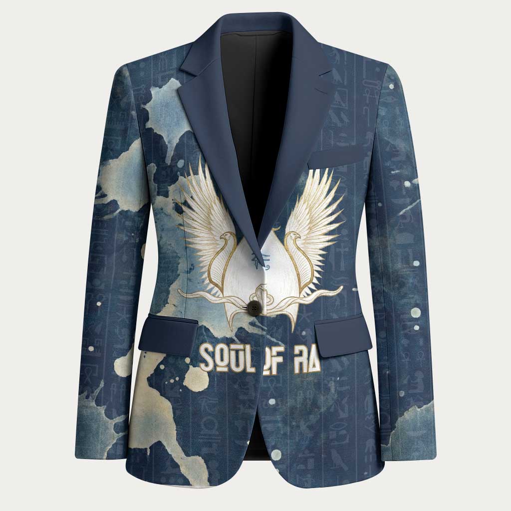 Bennu Ancient Egyptian Blazer with Deep Blue Ink Wash, Winged Bennu Bird and Soul of Ra - African Pride