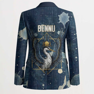 Bennu Ancient Egyptian Blazer with Deep Blue Ink Wash, Winged Bennu Bird and Soul of Ra - African Pride