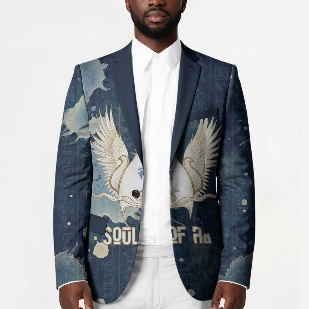 Bennu Ancient Egyptian Blazer with Deep Blue Ink Wash, Winged Bennu Bird and Soul of Ra - African Pride