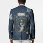 Bennu Ancient Egyptian Blazer with Deep Blue Ink Wash, Winged Bennu Bird and Soul of Ra - African Pride
