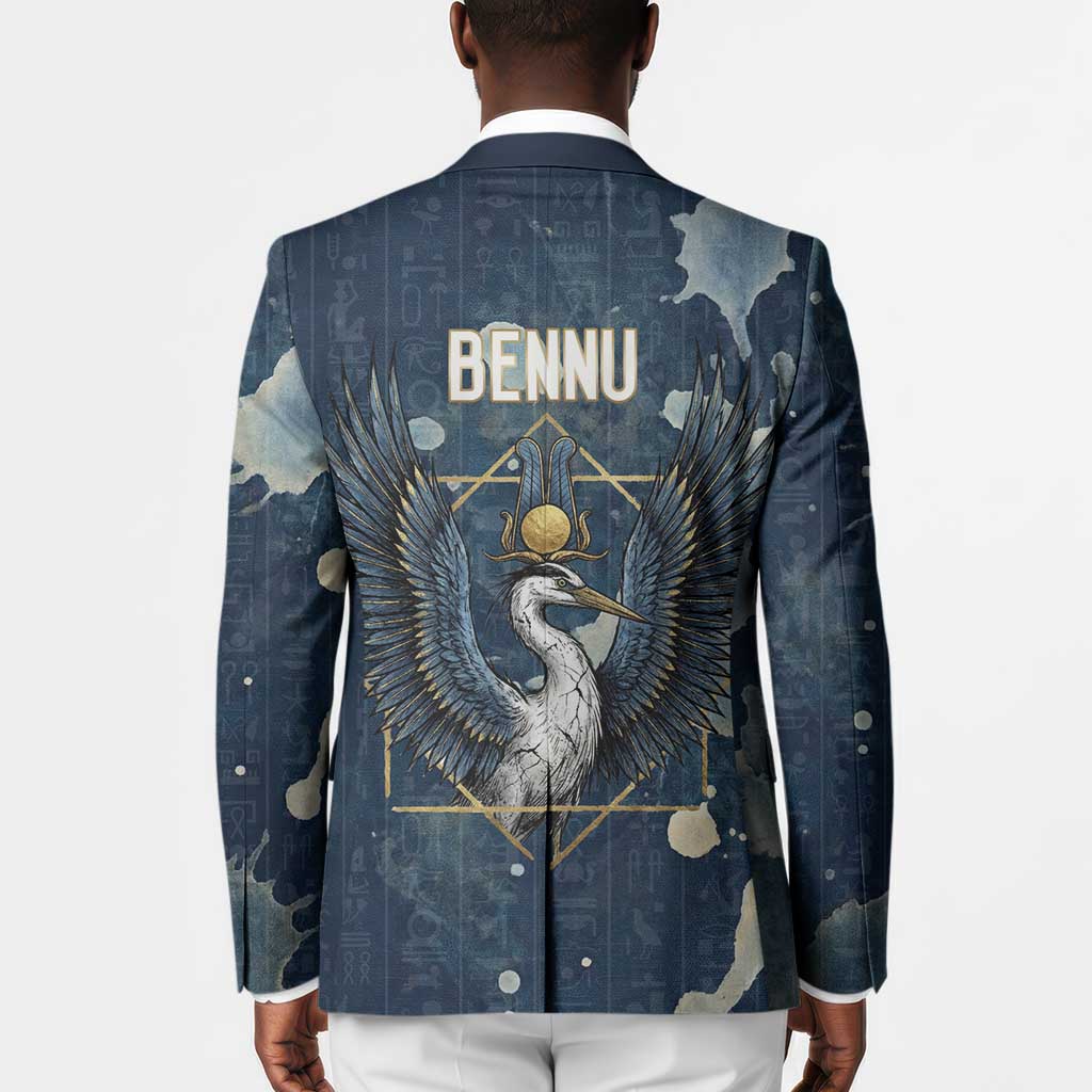 Bennu Ancient Egyptian Blazer with Deep Blue Ink Wash, Winged Bennu Bird and Soul of Ra - African Pride